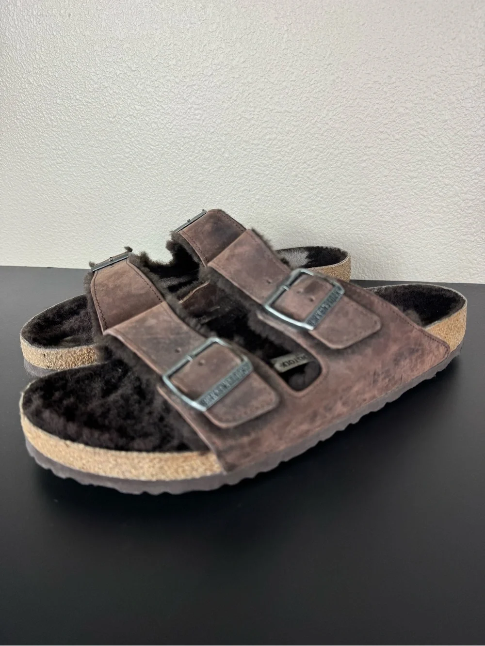 Birkenstock Arizona Shearling Oiled Leather Habana Sandals US 10 1021065